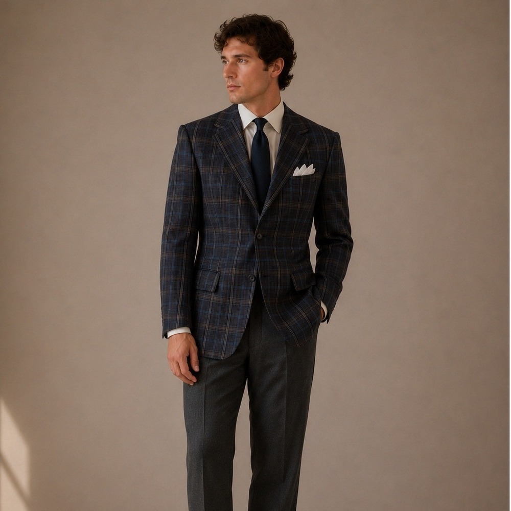 Vtg 70s Christian Dior Blazer Men 46 Blue Plaid Wool Sport Coat Heritage Preppy